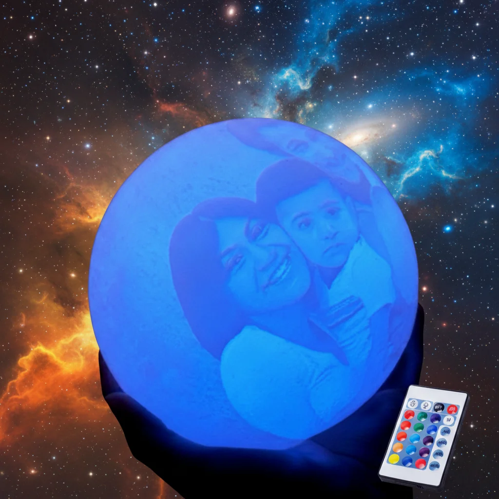 MH Decors 3D Moon Lamp 16 CM with Wooden Base Personalized Touch Sensor Light