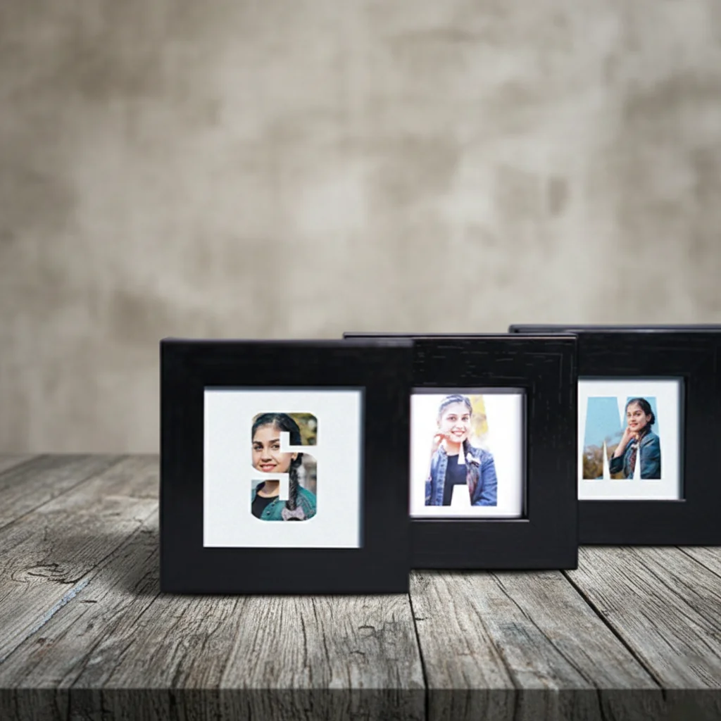 VPH Gift Store Black Mini Frames Set of 3 with Pictures in Name Initial