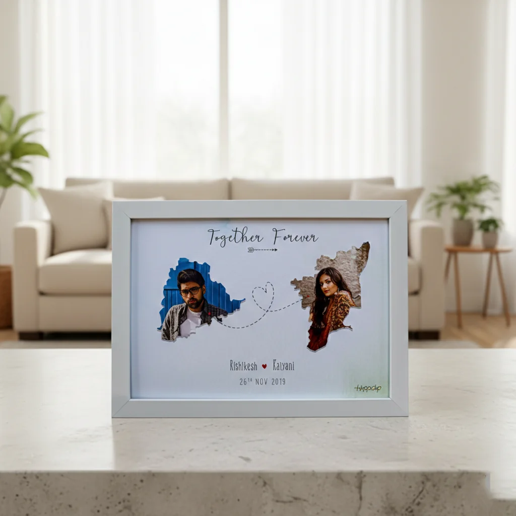VPH Gift Store Personalized Two State Artwork Connected with Love Dots in Frame