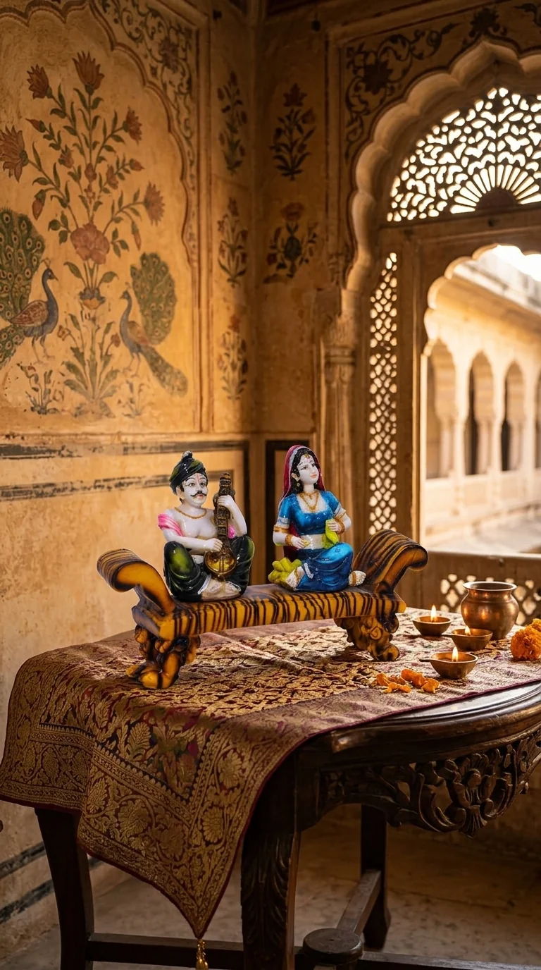 MH Decors Handcrafted Rajasthani Couple Playing Veena Showpiece for Home Display