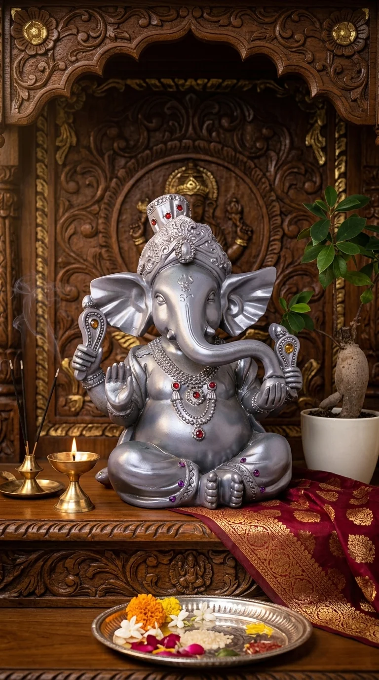Value Gifts Silver Plated Ganesha Sculpture for Home Decor Office Desk and Pooja
