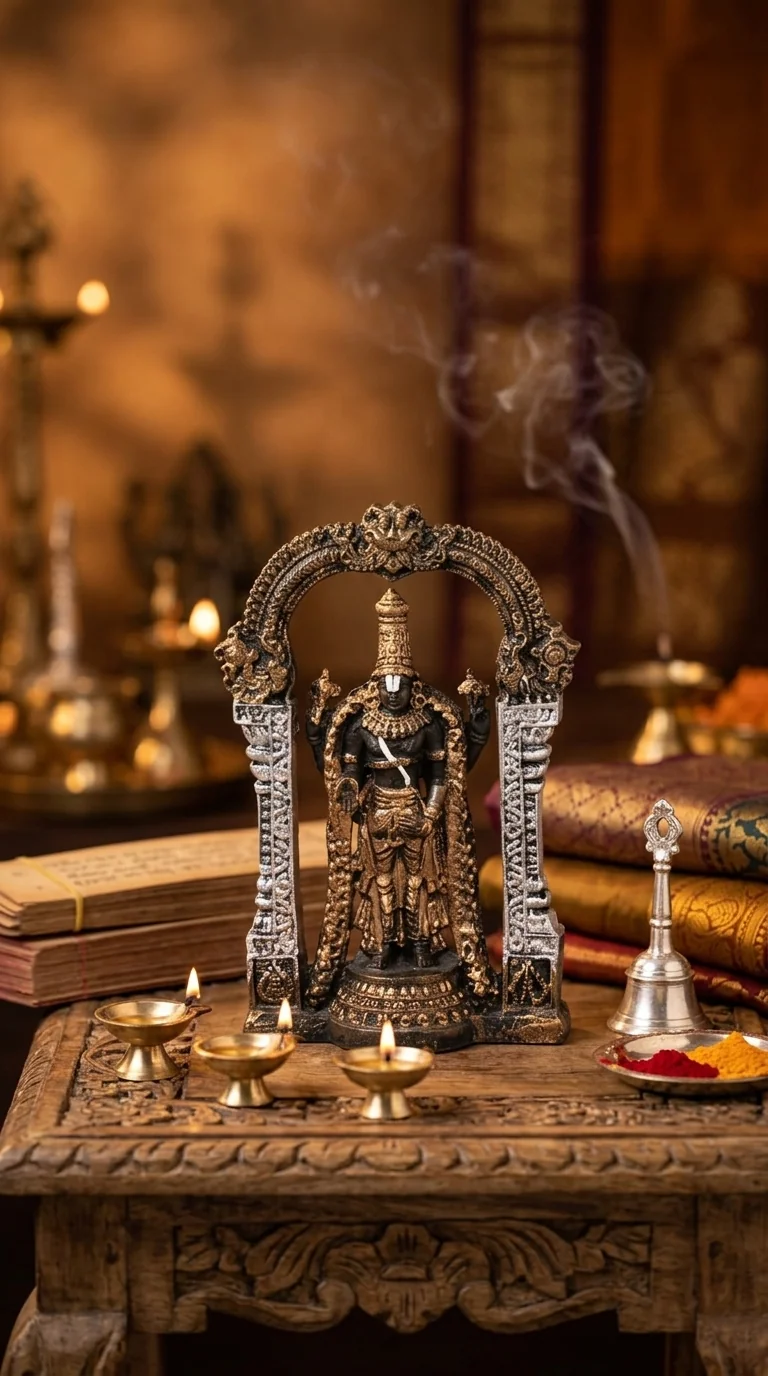 MH Decors Elegant Tirupati Balaji Showpiece with Arch for Home and Temple Decor