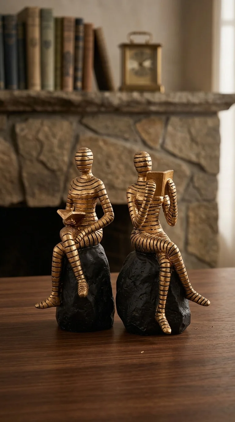 MH Decors Elegant Seated on Rock Reading Statue for Home, Office, and Center Table