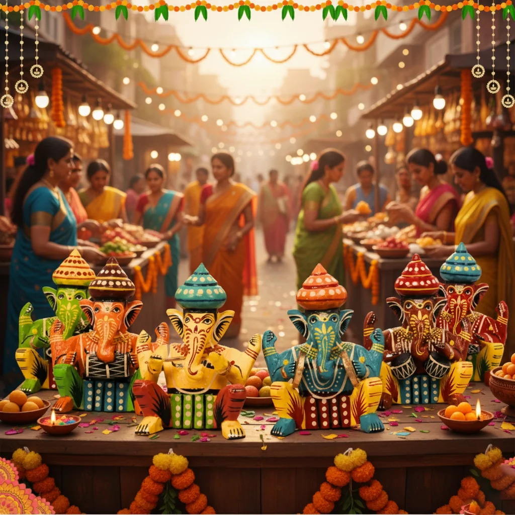 VPH Gift Store Wooden Ganesha Musician Dolls Kondapalli Handmade Set of 6