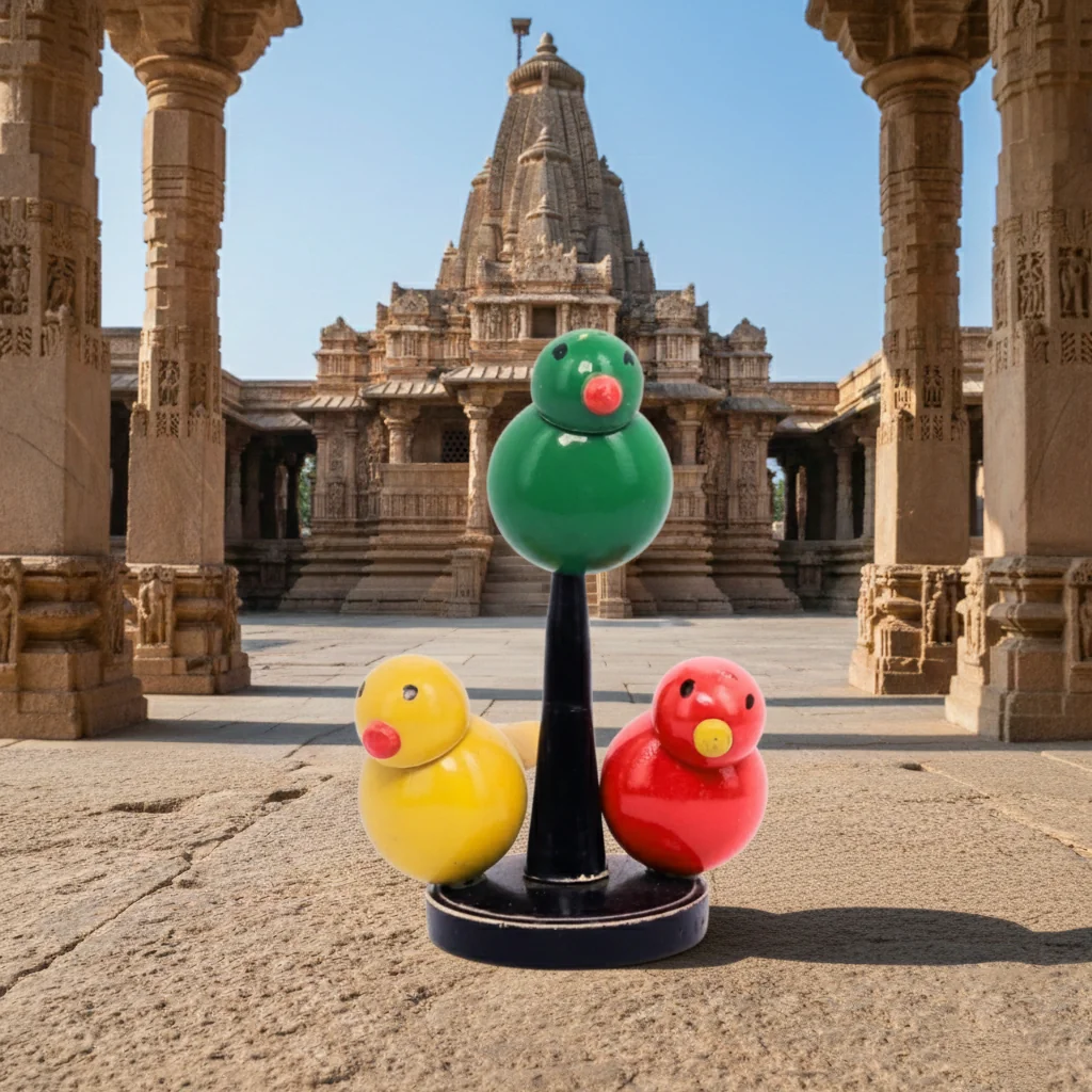 VPH Gift Store Kondapalli Wooden Nature Birds Three Parrots Handpainted Home Decor Collectible