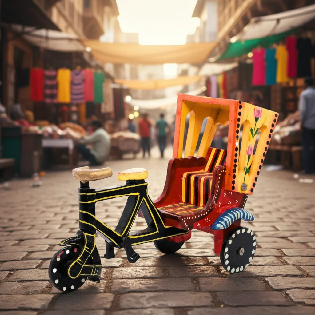 VPH Gift Store Kondapalli Wooden Tricycle Rickshaw Hand Painted Toy for Children and Home Decor