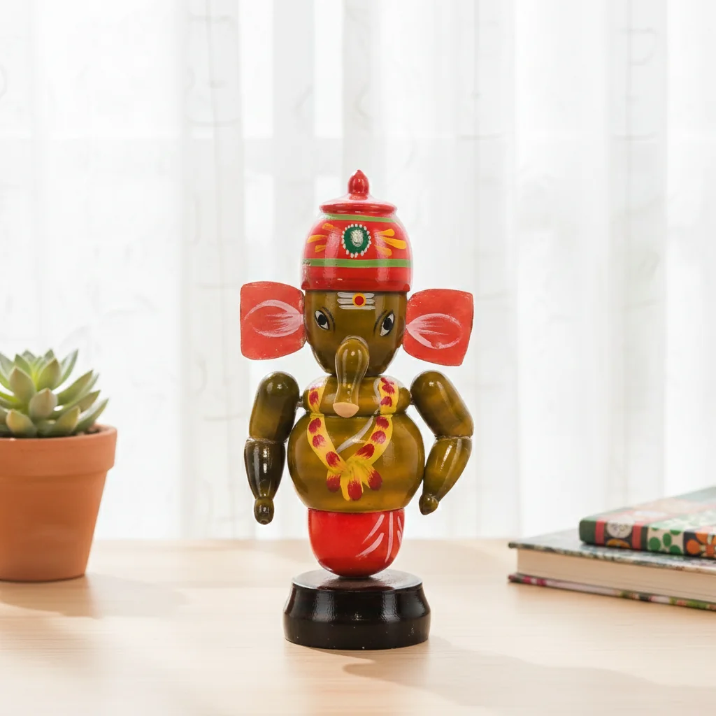 MH Decors Wooden Ganesha Idol Kondapalli Handmade for Car and Home Display