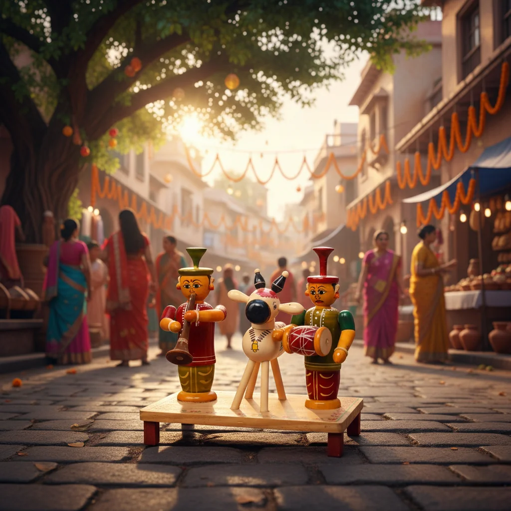 VPH Gift Store Kondapalli Wooden Sankranthi Gangireddhu Melam Decorative Figurine Set