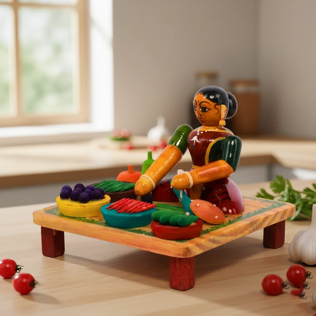 VPH Gift Store Kondapalli Wooden Sweetcorn Selling Women Doll Set Handcrafted for Home