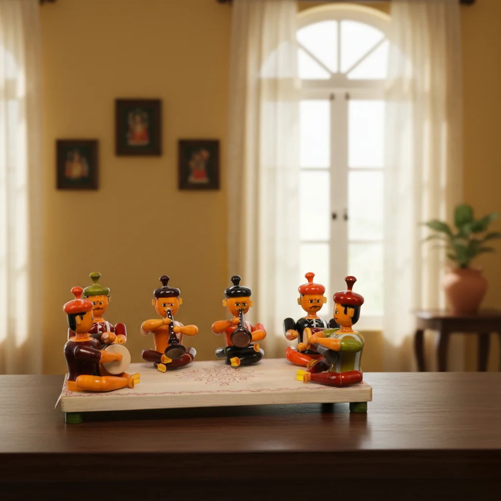 VPH Gift Store Kondapalli Wooden Traditional Sannai Mellam Decorative Figurines for Home