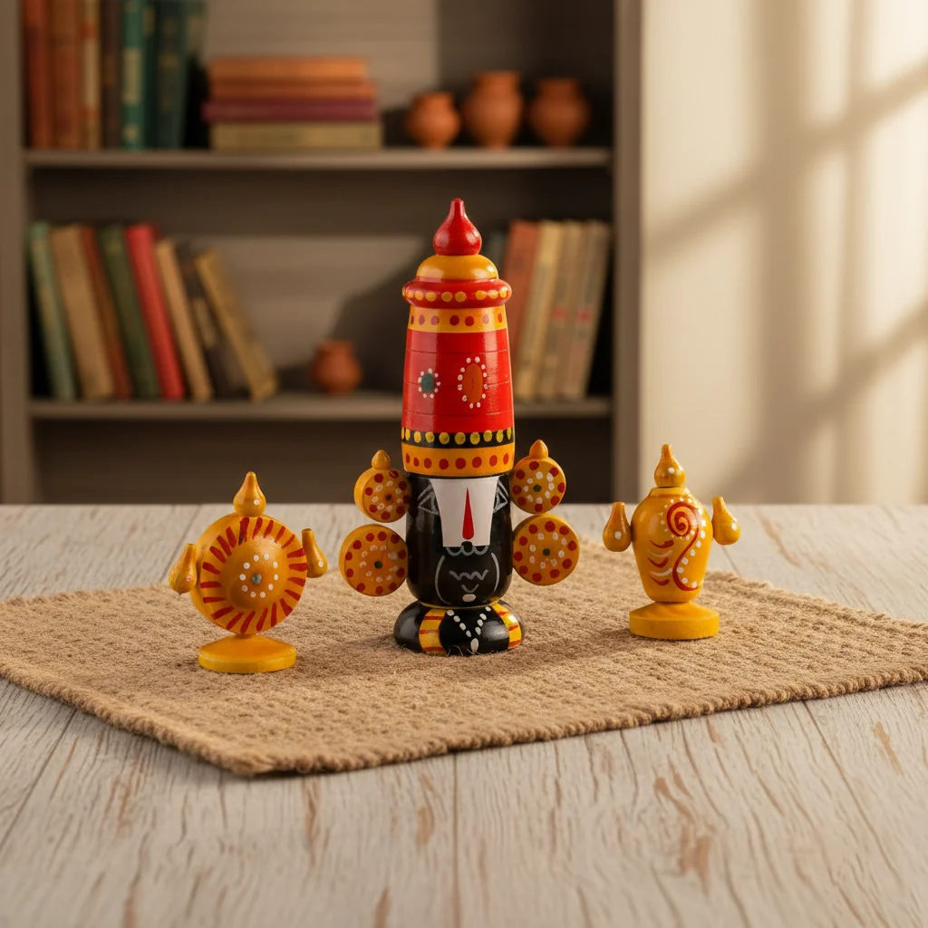 MH Decors Kondapalli Wooden Lord Balaji Shanku Charka Decorative Idol Handcrafted