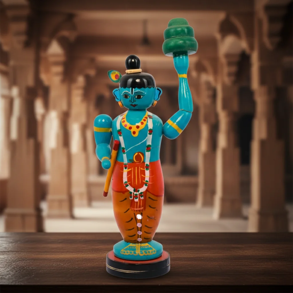 MH Decors Kondapalli Wooden Lord Krishna Govardhanagiri Idol Hand Made for Living Room