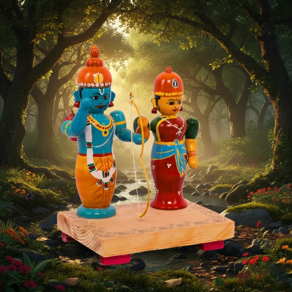 MH Decors Kondapalli Wooden Rama and Sita Doll Set Decorative Figurines for Home Interiors