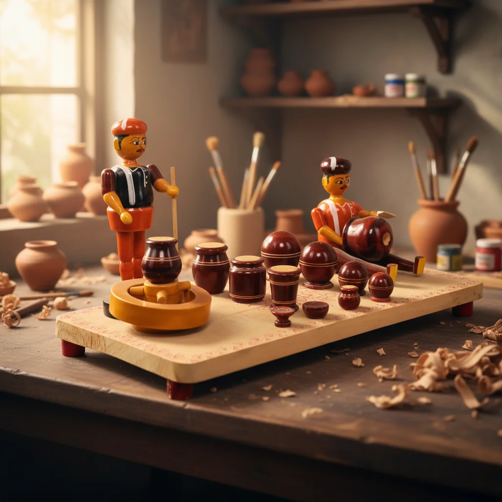 MH Decors Kondapalli Wooden Traditional Pot Making Men Decorative Idol for Home Interiors