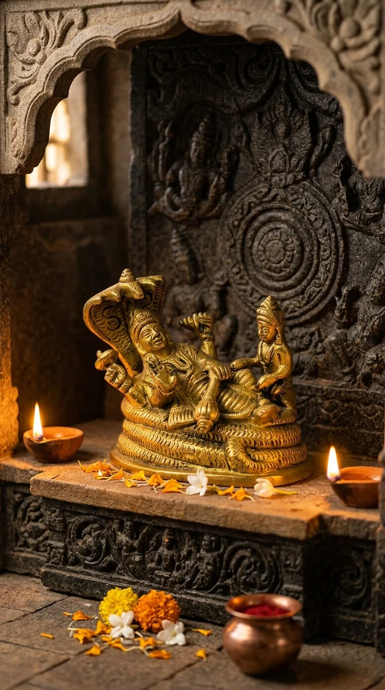 MH Decors Handcrafted Brass Vishnu Lakshmi Idol for Wealth Prosperity and Home