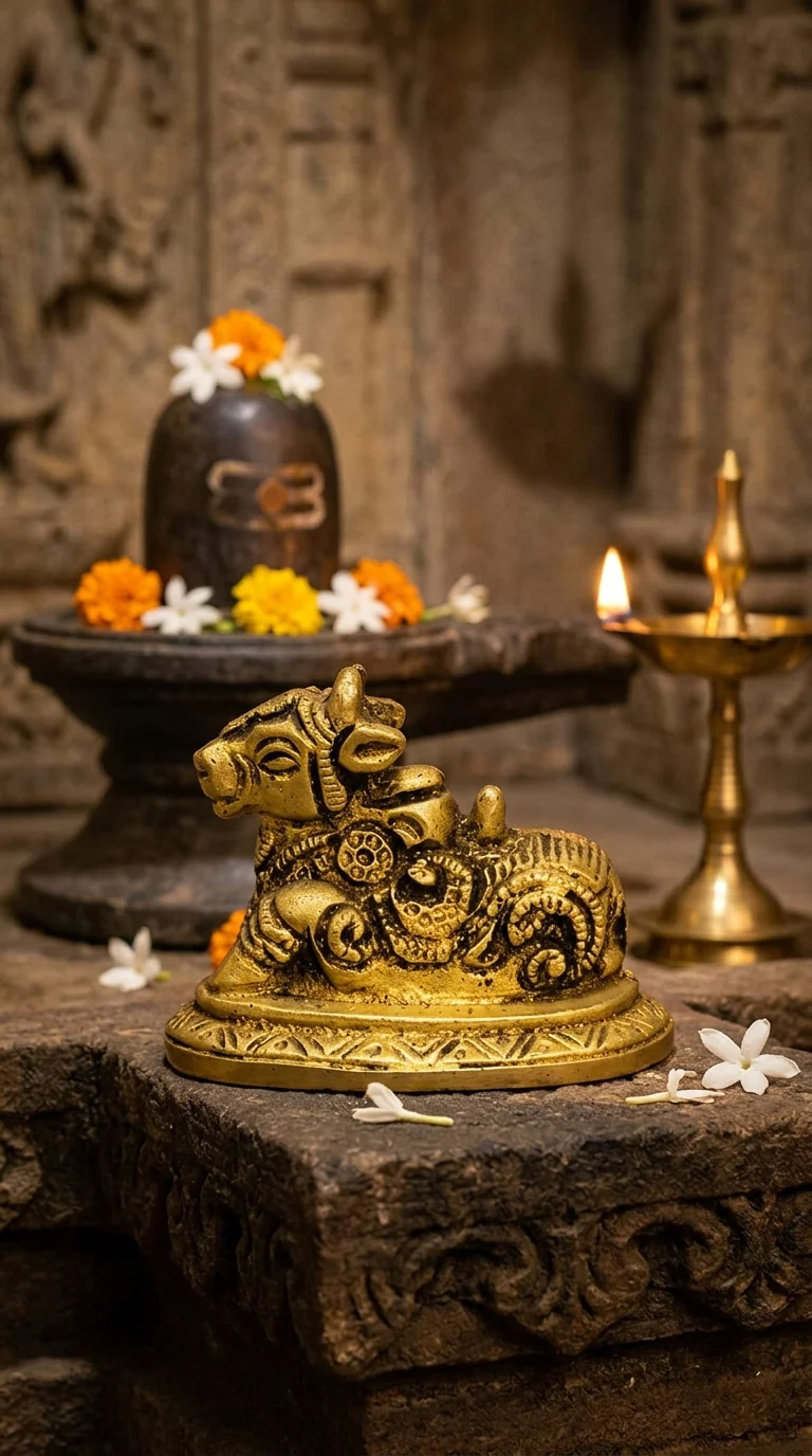 MH Decors Handcrafted Brass Nandi Figurine for Spiritual Home and Office Spaces