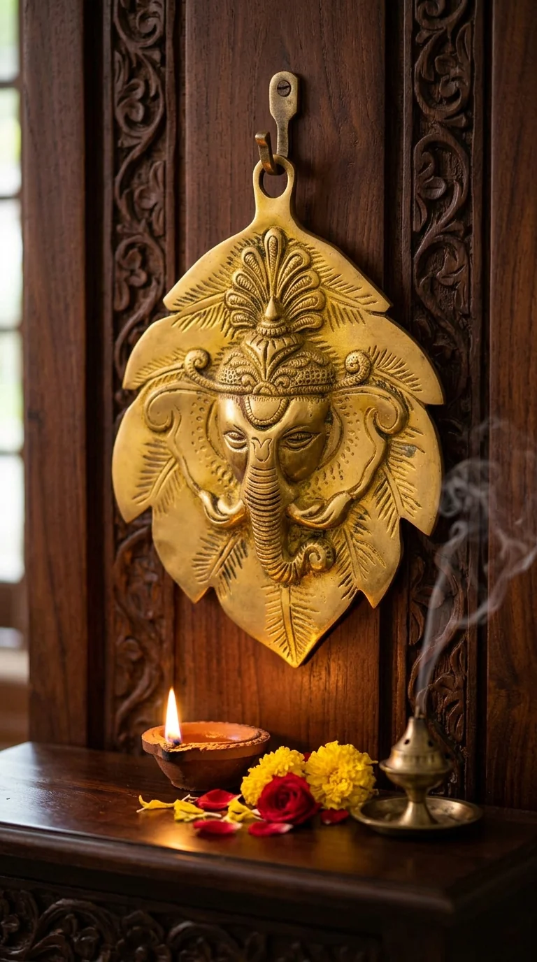 MH Decors Handcrafted Brass Leaf Ganesha Wall Art for Living Room and Pooja Room