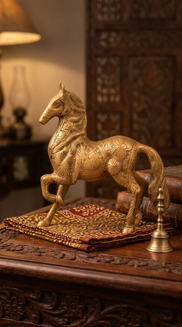 MH Decors Elegant Brass Horse Statue Vintage Design for Home Table Centrepiece