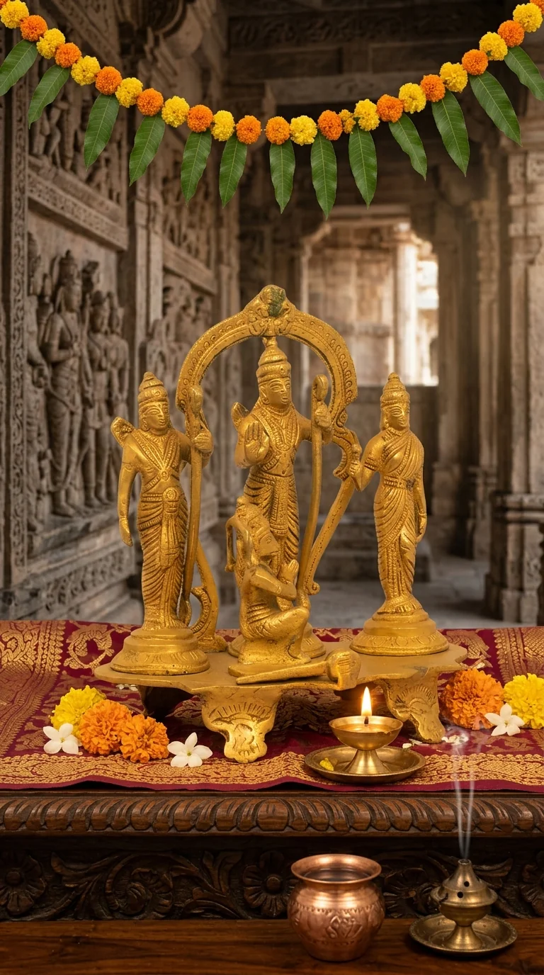 MH Decors Decorative Brass Ram Darbar Statue for Home Temple and Spiritual Spaces