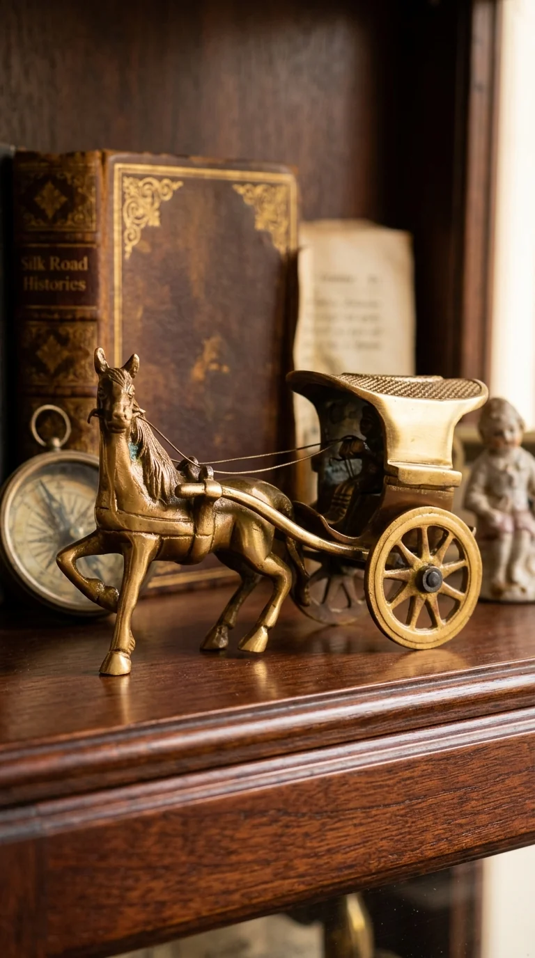 Value Gifts Decorative Brass Vintage Horse Cart Figurine Two Moustaches Style