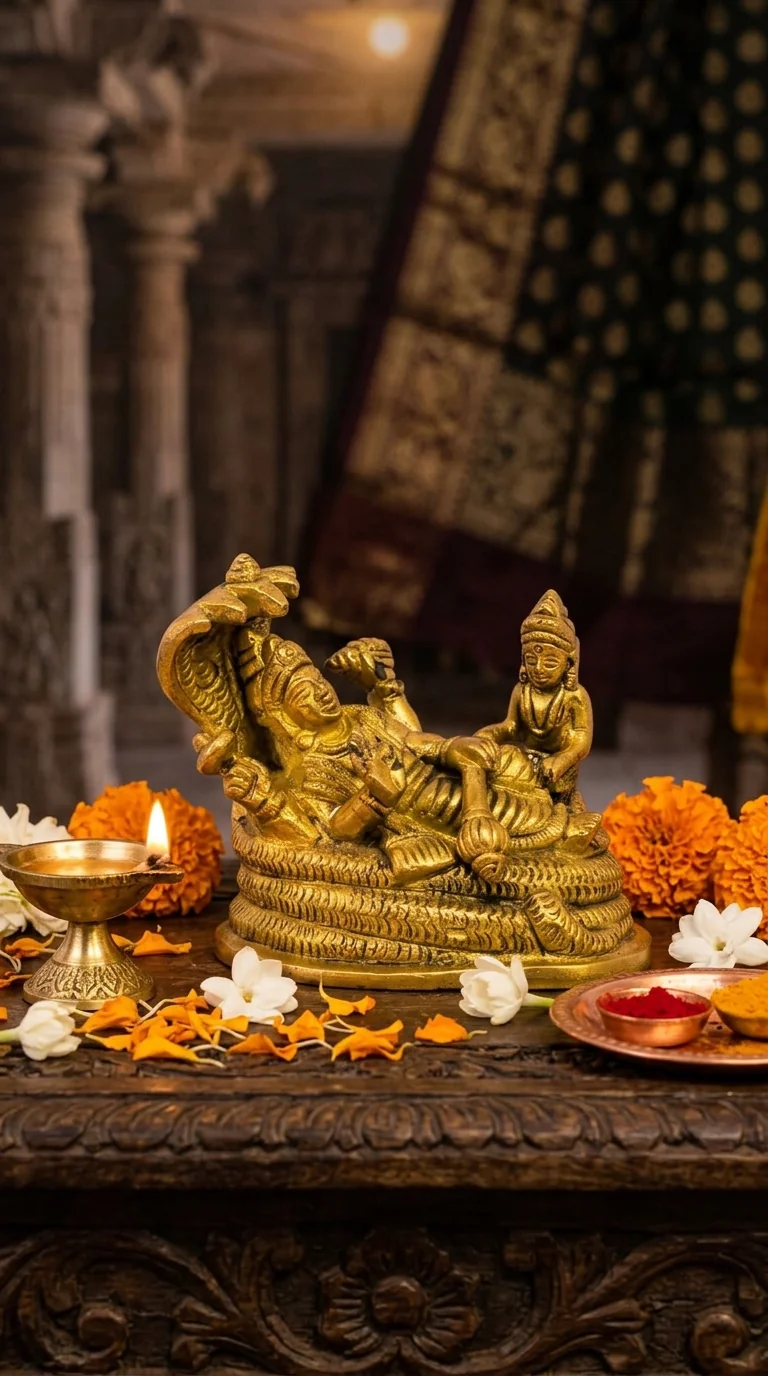 Value Gifts Decorative Brass Lord Vishnu and Lakshmi Figurine for Wealth and Prosperity