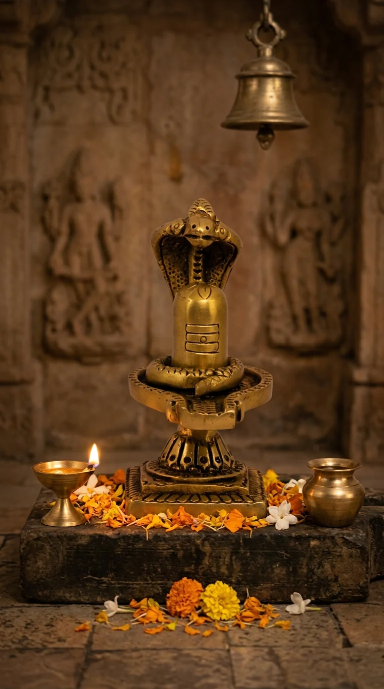 Value Gifts Brass Shiva Lingam Sheshnaag Idol for Temple and Living Room