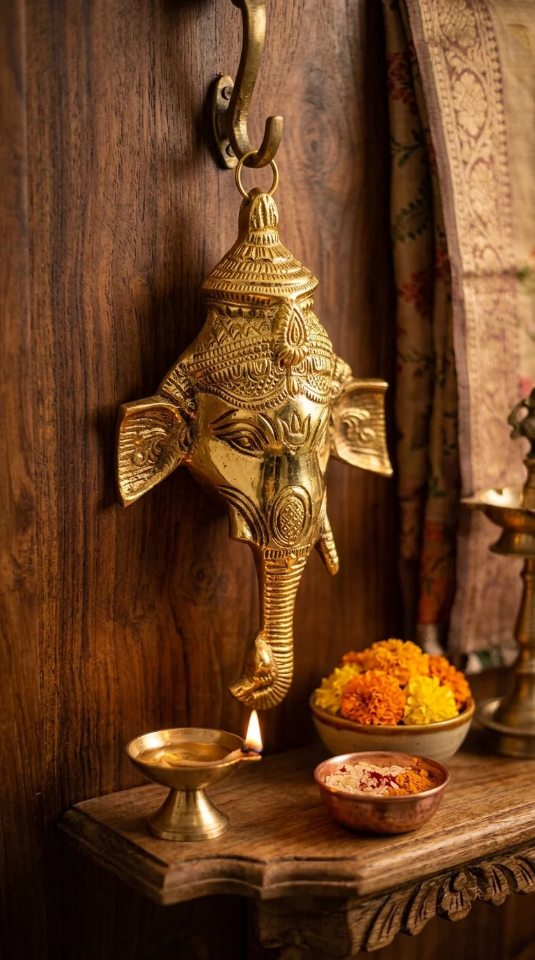 Value Gifts Handcrafted Brass Ganesha Wall Statue for Home and Pooja Room