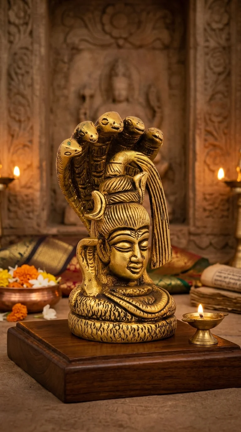 Value Gifts Traditional Brass Lord Shiva Face with Sheshnaag for Home and Temple