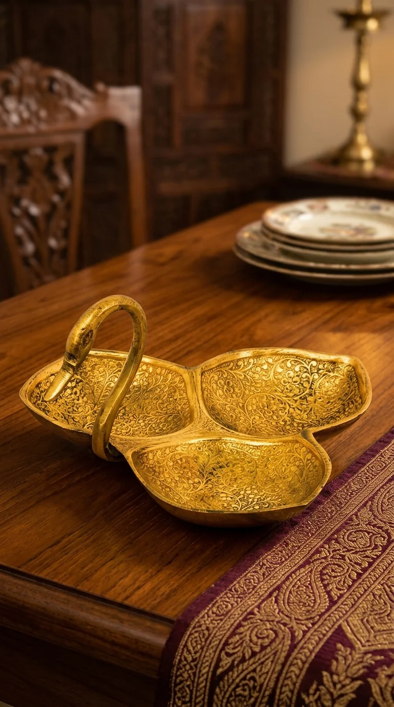 Value Gifts Brass Swan Leaf Serving Bowl for Tabletop and Special Occasion Gift