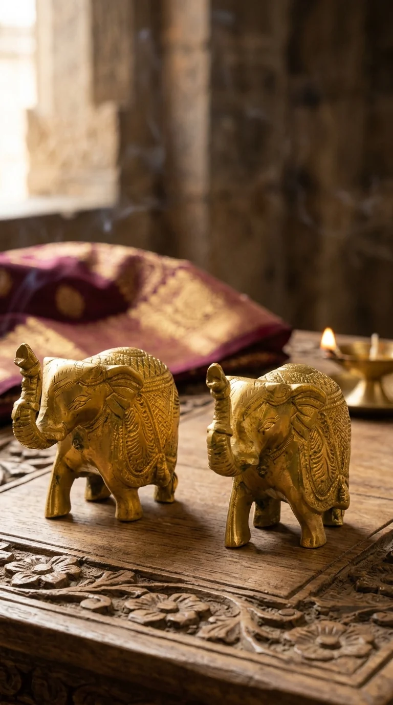 Value Gifts Brass Elephant Statue Set for Spiritual Home and Pooja Room Decor