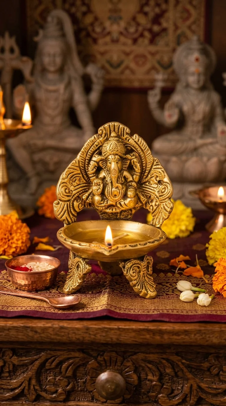 Value Gifts Brass Ganapathi Diya for Tabletop, Temple, and Home Decor