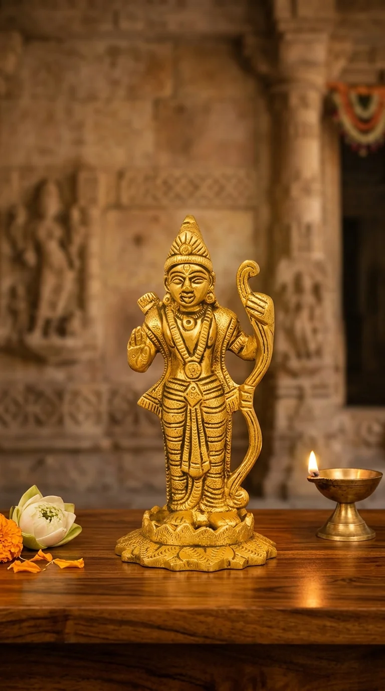 MH Decors Decorative Brass Rama Statue Showing Blessing Gesture for Spiritual Home