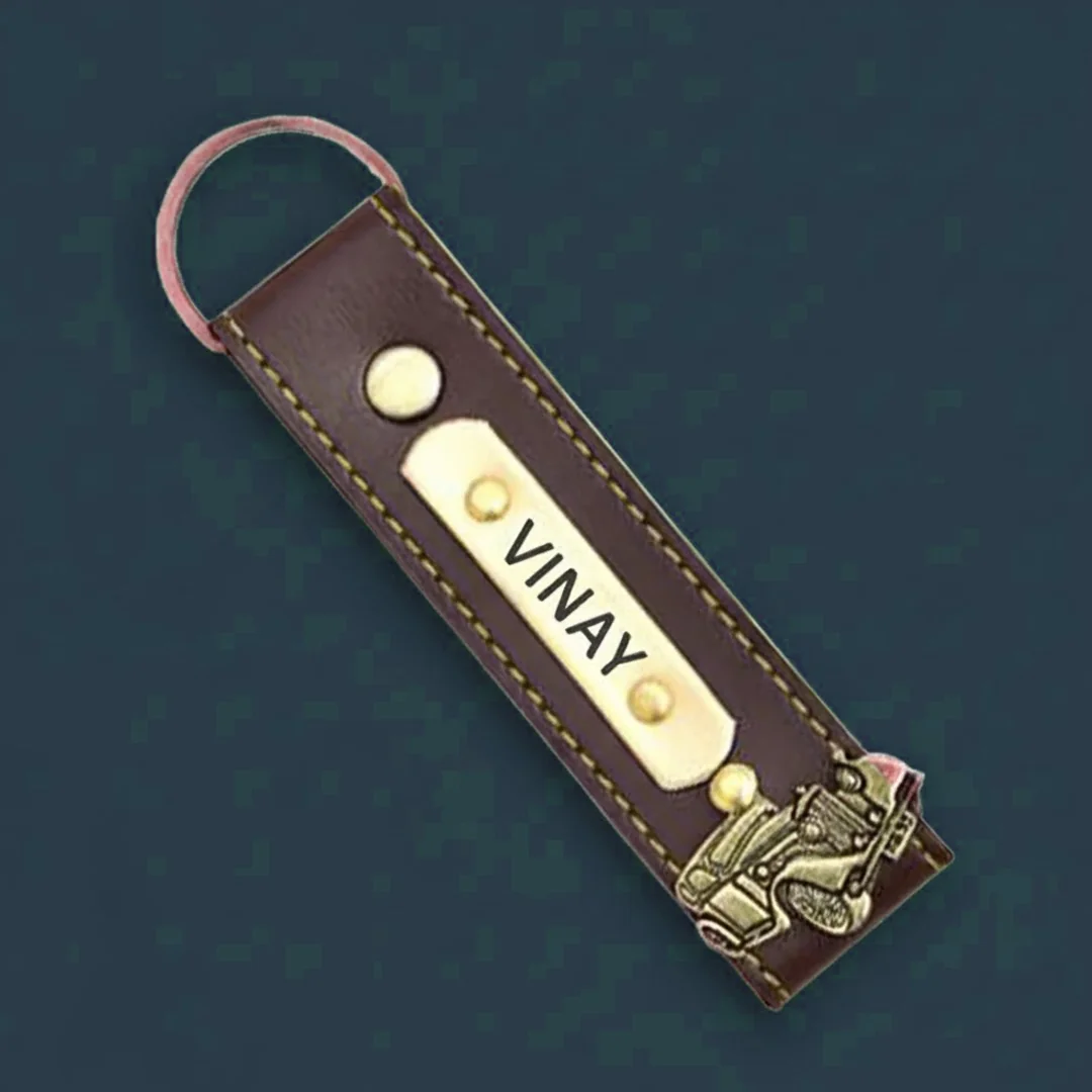 MH Decors Personalised Leather Keychain Brown Customizable and Elegant