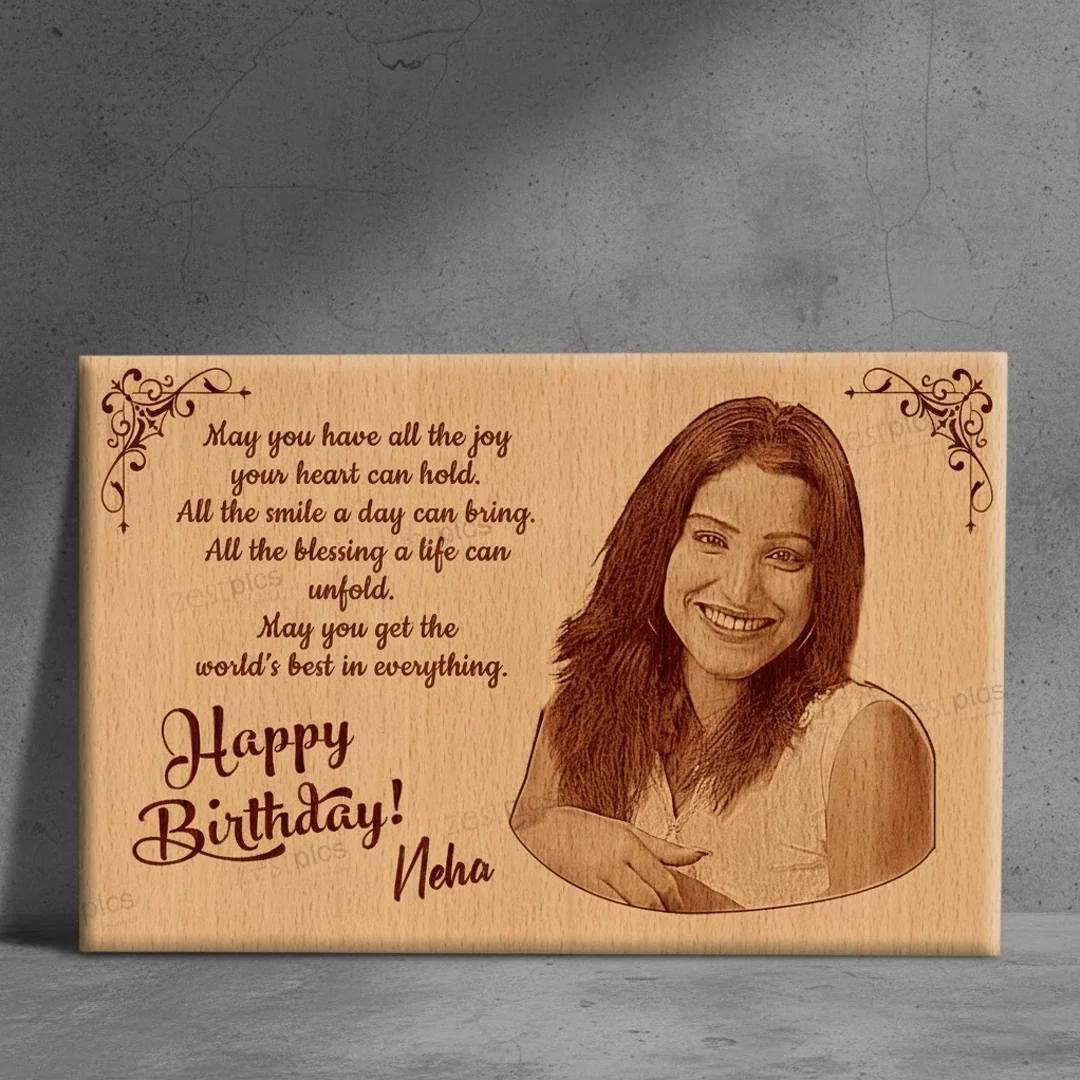 MH Decors Personalised Engraved Wooden Photo Plaque Unique Birthday Gift