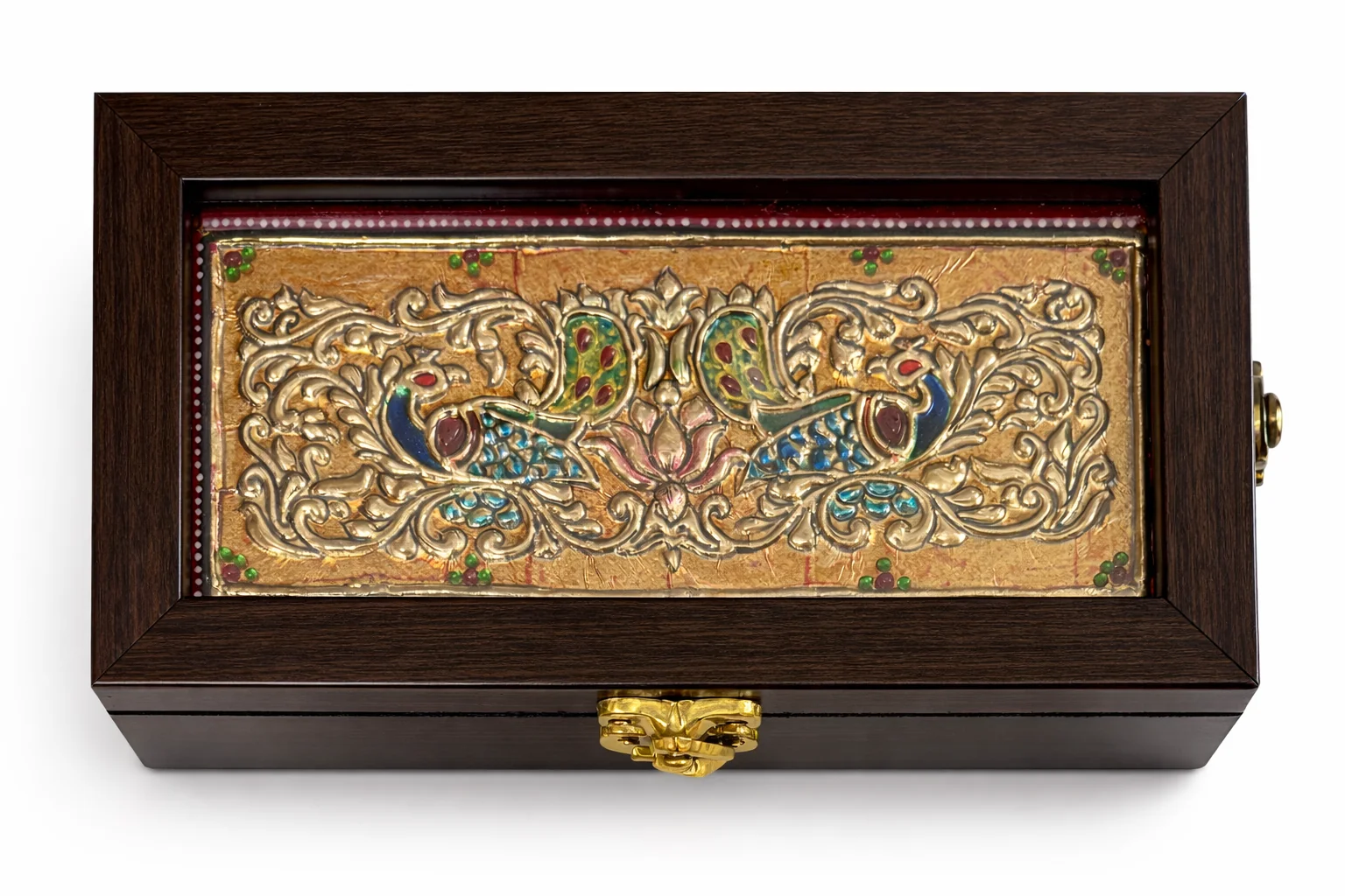 Handcrafted Tanjore Twin Peacock Jewelry Box (7.5x4 Inch) – Gold Foil Kundan Decorative Gift Box